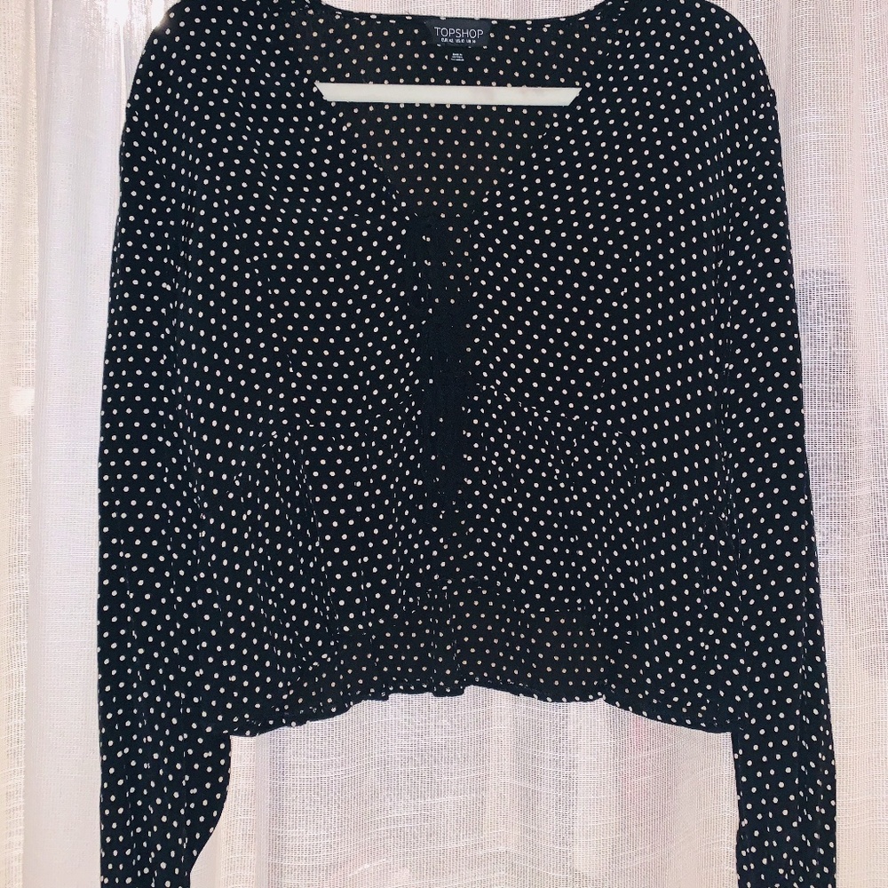 Topshop Lace-up Spotted Top